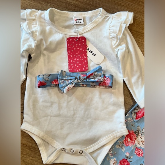 NWT Floral blue, pink, and white 3-piece set, size 6-9 months - Picture 2 of 4